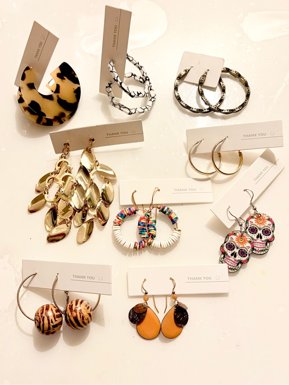 Bundle of 9 Pairs of Earrings Gold, Tortoise, White, Multi, Orange, Floral
